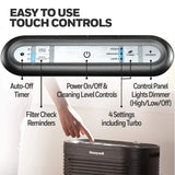 Touch panel controls on Honeywell HPA200 – Auto-off timer, turbo mode, light dimmer