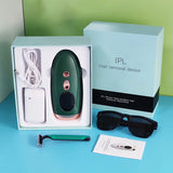 Full IPL hair removal kit β device, charger, razor, safety goggles, and instruction manual in gift box