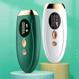 IPL laser hair removal devices in green and white β dual display with LED screen and gold accent buttons