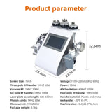KIM 8 cavitation machine product dimensions and technical parameters including RF, 40K cavitation, microcurrent, and laser functions