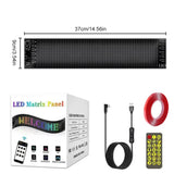 Complete LED matrix panel kit – display board, USB cable, remote control, adhesive tape, and packaging for flexible scrolling signage