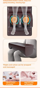 Massage cushion with calf and thigh kneading therapy, hot compress, and independent leg control zones