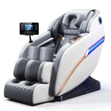 White luxury full body massage chair with Bluetooth speakers and LED lighting
