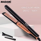 500°F ionic hair straightener with ceramic coating in black and rose gold finish