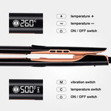 Flat iron temperature and vibration control buttons with LED display screen at 500°F