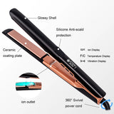 Dual-use flat iron showing mode 1 for straightening and mode 2 for curling hair