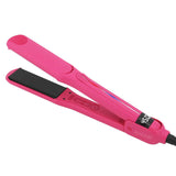 MADAMI infrared flat iron in neon pink with LED display showing 450°F and black ceramic plates
