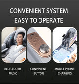 Bluetooth music, control knob, and mobile charging options on massage chair
