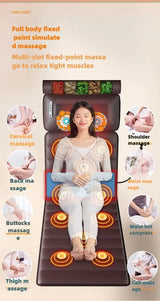 Full body massage cushion targeting neck, back, shoulders, thighs, calves, and waist with vibration and heating