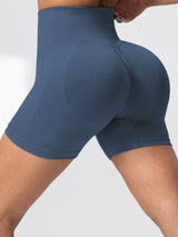 navy blue seamless butt-lifting cycling shorts for women with high waist compression fit for fitness and gym use.