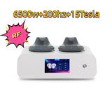 Front view of console with text overlay “6500W 200Hz 15 Tesla” and RF badge