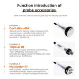 Breakdown of 3 probe functions: cavitation 40K, tripolar RF, and multipolar RF