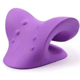 Purple cervical traction pillow for stretching neck muscles and relieving tension