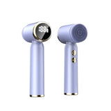 Lavender purple ultrasonic face cleansing brush shown front and back with LED display