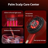 Feature collage showing 630 nm red light, uniform serum conduction, and silicone bristles for grasp massage