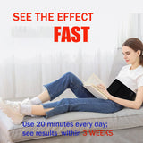 Woman using red light therapy wrap while reading, promotes fat loss in 3 weeks