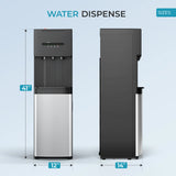 Size dimensions of SIMZLIFE dispenser showing front and side views (41" x 12" x 14")
