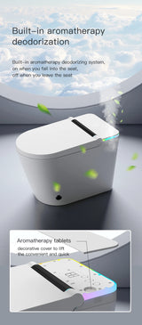 Built-in aromatherapy deodorizing system in smart toilet with LED lighting.