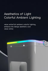 Compartment for aromatherapy tablets in smart toilet with colorful LED strip.