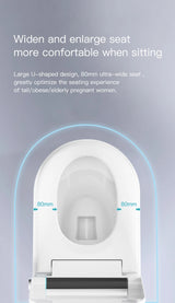 Auto-sensing lid opening feature on smart toilet with colorful LED lights.
