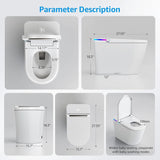 Dimensions and measurements of smart toilet with elongated bowl.