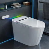 Smart toilet with built-in bidet, tankless design, ambient LED lighting, and elongated bowl.