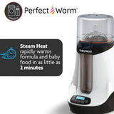 Baby bottle warmer using steam heat to warm formula and baby food in as little as 2 minutes