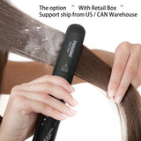 Ceramic steam hair straightener applying mist during styling for smooth, shiny hair
