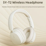 SY-T2 wireless Bluetooth headphones with foldable design, low latency for gaming, and immersive spatial sound