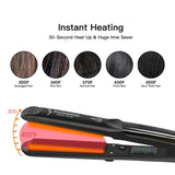 Heat level guide for steam straightener showing temperature ranges for all hair types
