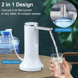 2-in-1 foldable electric water pump shown on desk and jug – versatile home and office use