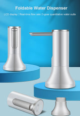 Foldable electric water dispenser with real-time LCD display and stainless steel spout