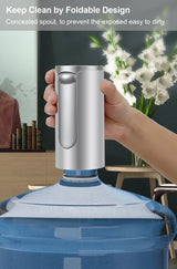 Clean design electric water pump with concealed fold-in spout – hygienic and compact for storage