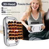 30-head fascia gun massager with 9 modes, 9 gear intensity, and red-light beads in a handheld dual-handle design.