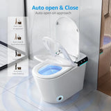 Smart toilet lid opening automatically with blue bowl night light and foot-sensor cue