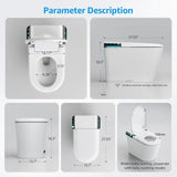 Size diagram with dimensions and rough-in guidance for installation of the smart toilet