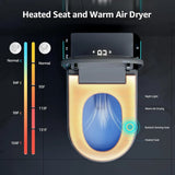Top view diagram highlighting heated seat, warm air dryer, night light and sensing area