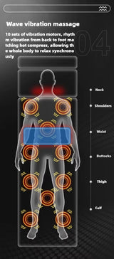Full body wave vibration massage mat showing neck, waist, and leg relaxation points