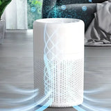 White HEPA air purifier emitting negative ions for clean indoor air in home or ca