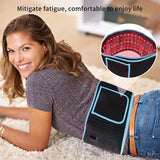 Woman wearing infrared red light belt to relieve back fatigue and pain