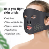Woman using red light therapy face mask for anti-aging and dark circle reduction