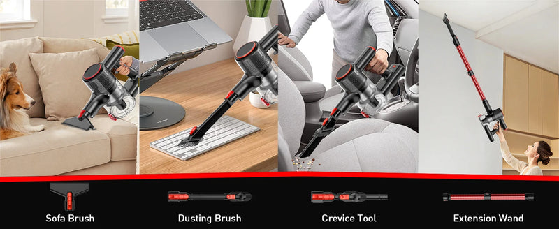30Kpa 350W Handheld Cordless Vacuum Cleaner 8 IN 1 Powerful Suction Stick Vacuum 1.5L Dust Cup for Pet Hair/Carpet/Hard Floor