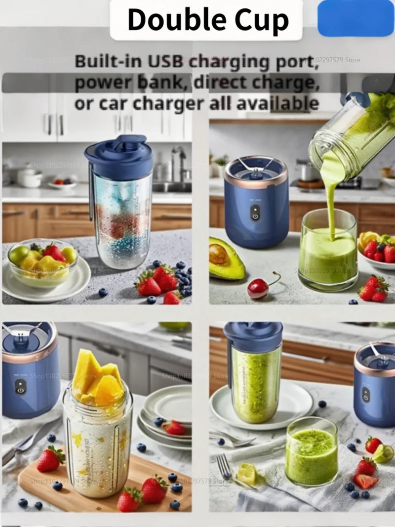 Portable Juicer Cup Blender, 6-Blade USB Rechargeable, 450 mL