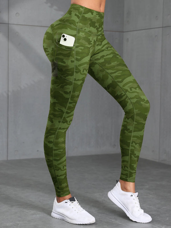 Women Camouflage Print High Waisted Sports Pocket Suitable For Running, Fitness, Yoga, Outdoor Adventure, Squat-Proof Leggings