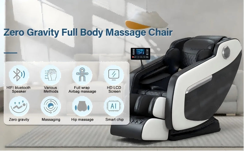 4D Zero Gravity Full Body Massage Chair with Heat, Airbags, Bluetooth Music & Shiatsu Recline