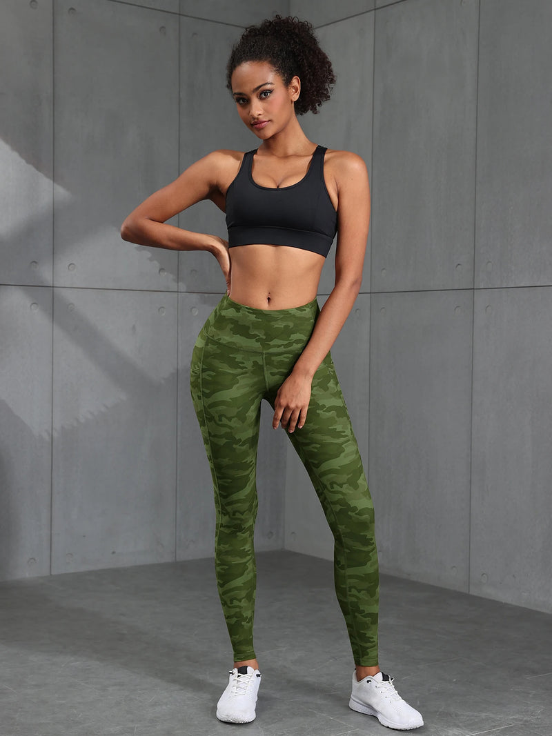 Women Camouflage Print High Waisted Sports Pocket Suitable For Running, Fitness, Yoga, Outdoor Adventure, Squat-Proof Leggings