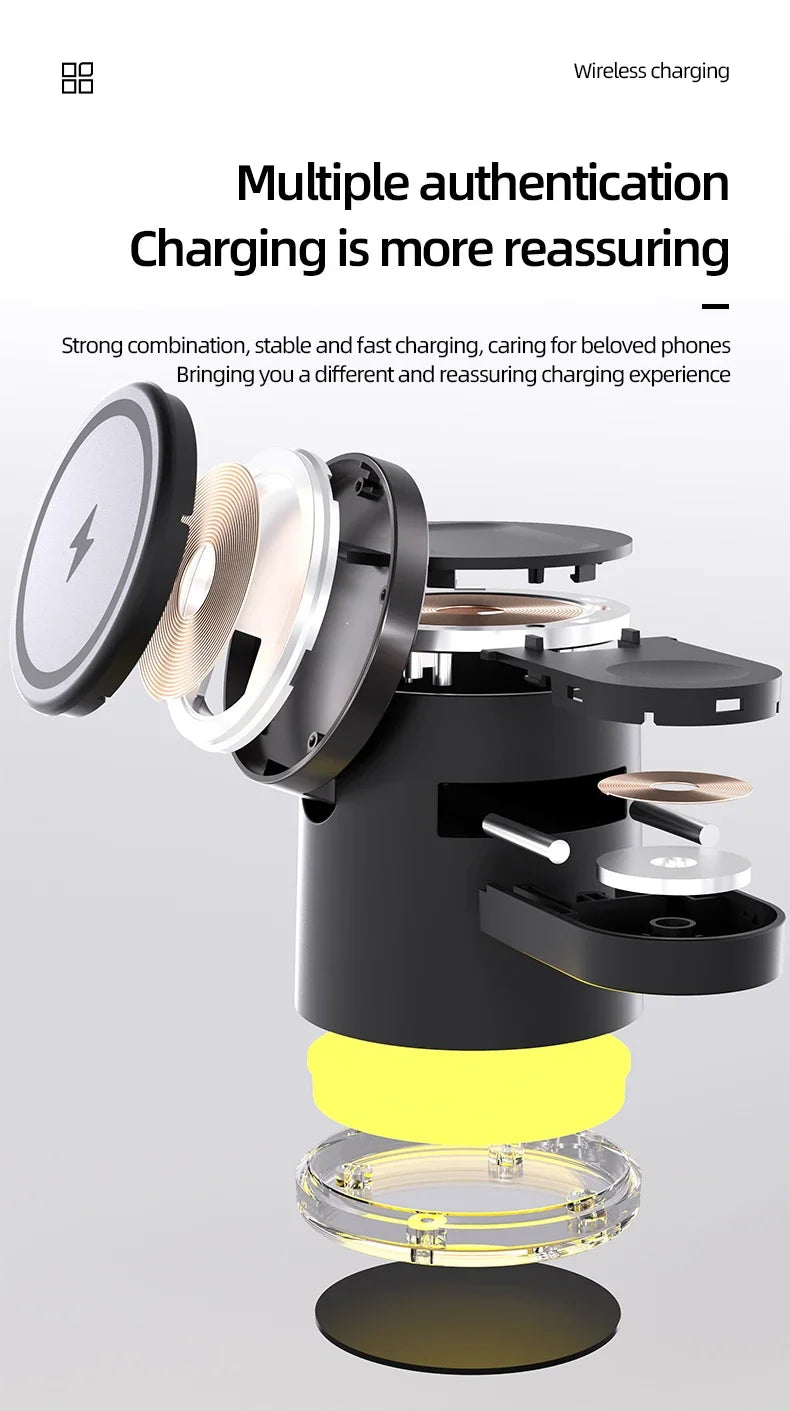 Wireless Charger 4 in 1 QI2 Fast Charging Dock Stand Night Light For Magsafe iPhone 16 15 14 Pro Max Airpods Pro 2-8 Apple Watch
