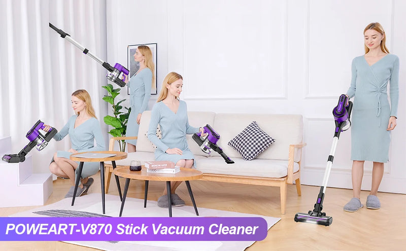 Poweart V870 Cordless Vacuum Cleaner 30KPa 8-in-1 Stick Vacuum up to 45min Runtime for Hardwood Floor Pet Hair Home Car Cleaning