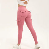 Women's Solid Color Gym Leggings High Waisted Fitness Yoga Pants Practical Pocket Stretch Outdoors Sports Cargo Styles Pants