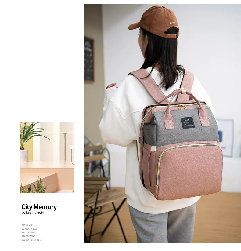 Diaper Backpack with Foldable Crib | Large Capacity